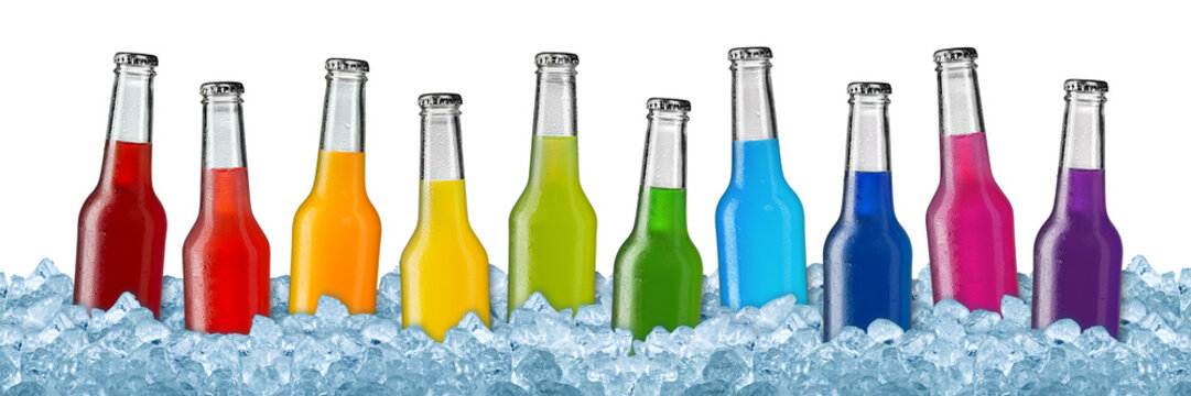 various beverages on crushed ice