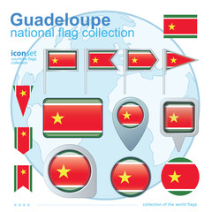  Flag of Guadeloupe, icon collection, vector illustration