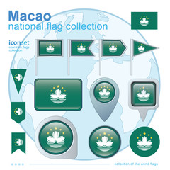  Flag of Macao, icon collection, vector illustration