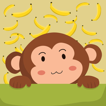Close up picture of a cute monkey with banana background