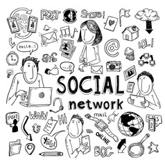 social media doodle set. Hand-drawn vector illustration.