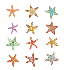 icon Starfishes set.hand drawn Vector Illustration