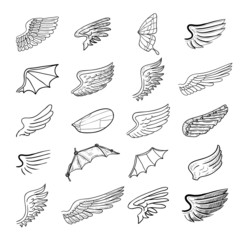 wings set, vector illustrations.