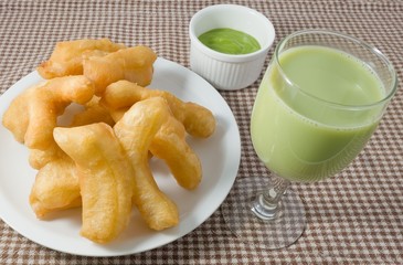 Deep Fried Doughstick with Custard Cream and Soybean Milk