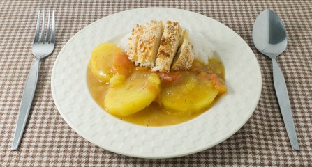 Japanese Curry and Tonkatsu with Steamed Rice