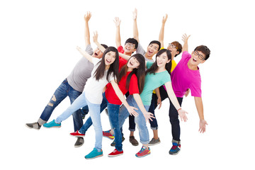 Obraz premium full length of happy young group