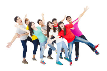 Obraz premium full length of happy young student group