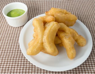 Delicious Deep Fried Doughstick with Green Custard Cream