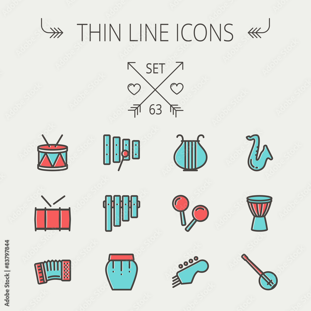 Poster music and entertainment thin line icon set