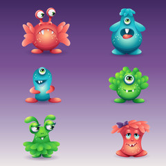 Set of colored cartoon monsters, different emotions