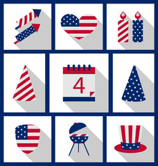 Obraz premium Icons Set USA Flag Color Independence Day 4th of July