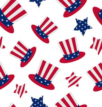 Seamless pattern with Uncle Sam's top hat and stars for american