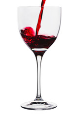wine is poured into a glass on a white background