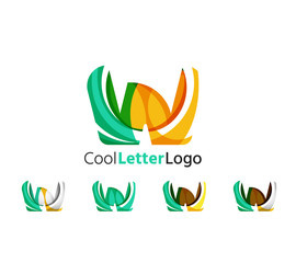 Set of abstract W letter company logos. Business icons