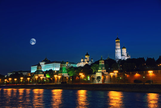 Moscow city Kremlin at night, Russia