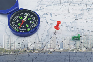 Compass on world map and city, success global concept, Elements