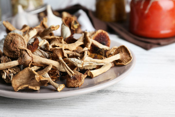 Dried mushrooms in plate