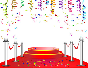 Celebratory background red scene ribbons confetti streamers 