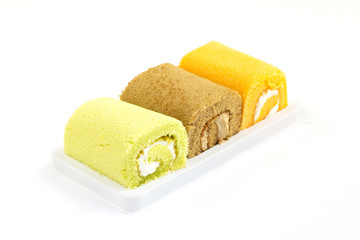 Close-up of jam roll cakes in plate