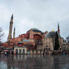 Fototapeta na wymiar Hagia Sophia at rainy day in Istanbul, Turkey