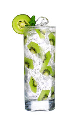 Glass Of Cold kiwi cocktail with ice isolated on white backgroun