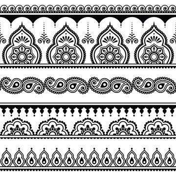 Mehndi, Indian Henna tattoo seamless pattern, design elements