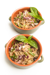 Risotto integrale con carne di manzo, radicchio e basilico  