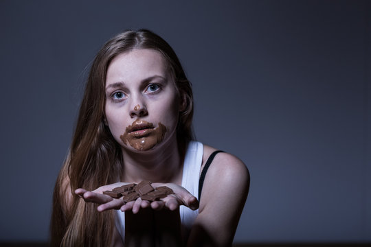 Girl during bulimic attack