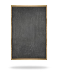 Black blank vertical blackboard with wooden frame