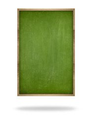Green blank vertical blackboard with wooden frame