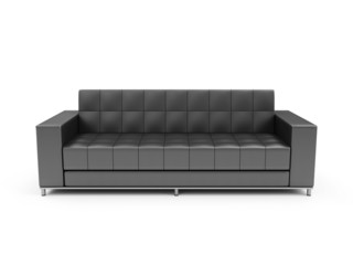 Obraz premium Black Leather Sofa on white background. 3D Rendering