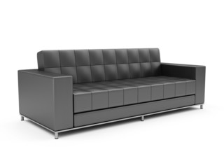 Black Leather Sofa on white background. 3D Rendering