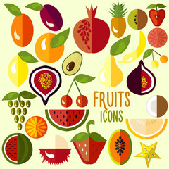 Fruit icons: vector set of flat colorful food signs © knopazyzy