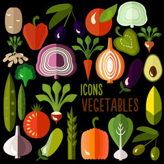 Vegetables icons: vector set of flat colorful food signs © knopazyzy