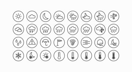 Modernes Wetter und Meteorologie Vektor Line Icon Set