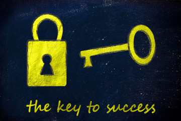 golden key and lock, metaphor of getting the key to success