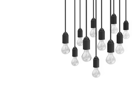 Modern Hanging Light Bulbs isolated on white background with place for Your Text