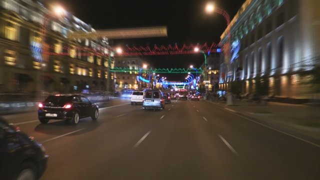 Time Lapse Driving of Downtown Minsk at Night 