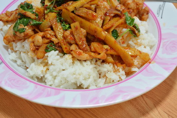 spicy stir shredded bamboo shoot with pork and curry