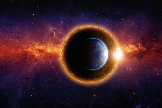 Fototapeta Dark planet and planet Earth