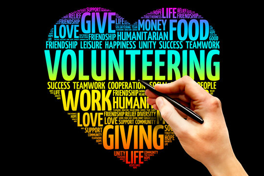 Volunteering word cloud, heart concept