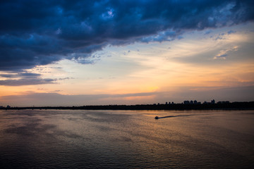 Evening Dnieper landscape at sunset
