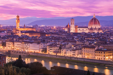 Fototapeta na wymiar View of Florence at dusk from Piazzale Michelangelo in Florence,