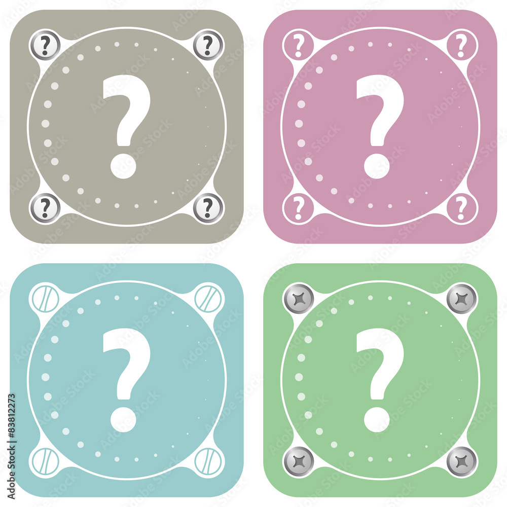 Aufkleber set of four colored flat simple frames and question mark