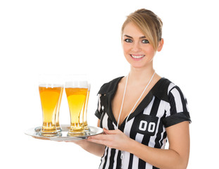 Female Referee With Glass Of Beer