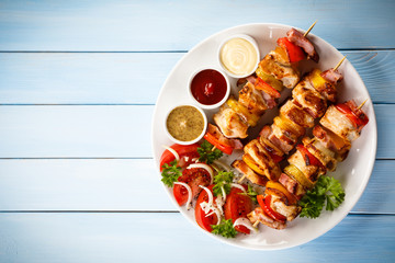 Grilled meat and vegetables
