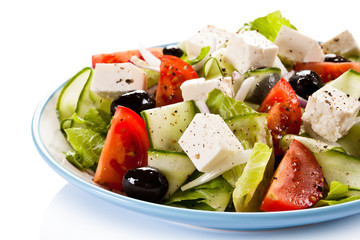 Greek salad on white background