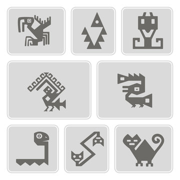 set of monochrome icons with American Indians relics  (part 9)