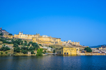 Fototapeta premium Amber Fort near Jaipur under blue sky