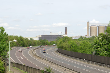 British motorway and sugar beet factory in the background